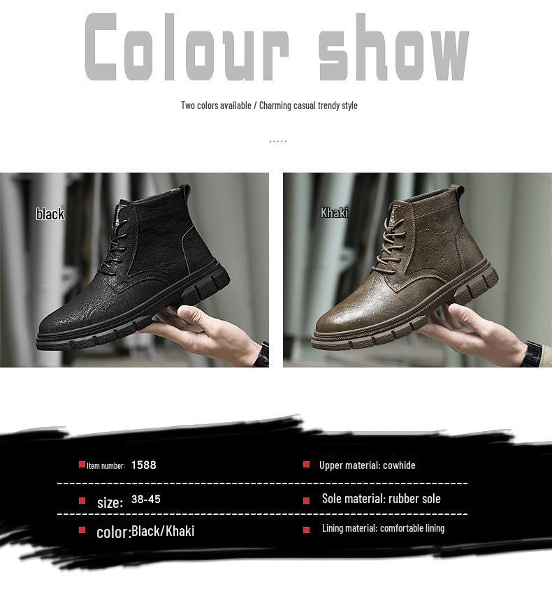 Men's Autumn Casual Big Head Leather High-Top Retro Work Boots - Fashion Motorcycle Boots