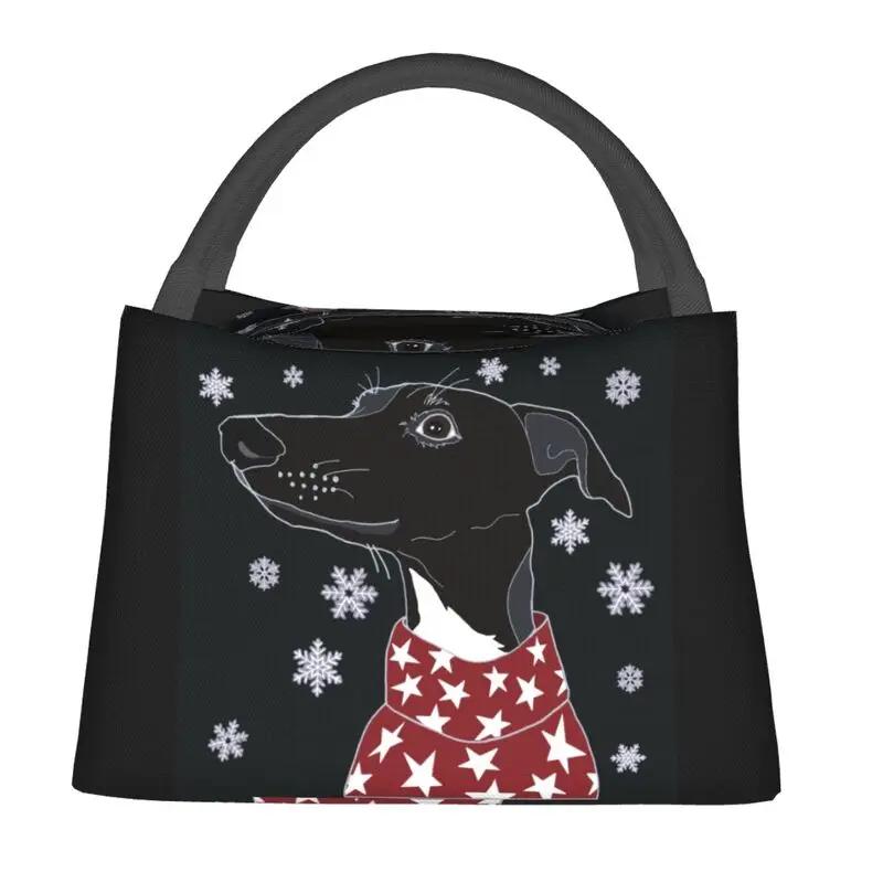 Niedliche Winter Whippet Wiederverwendbare Lunchbox für Frauen Auslaufsicher Lurcher Greyhound Hund Kühler Thermische Lebensmitteleisolierte Lunchtasche