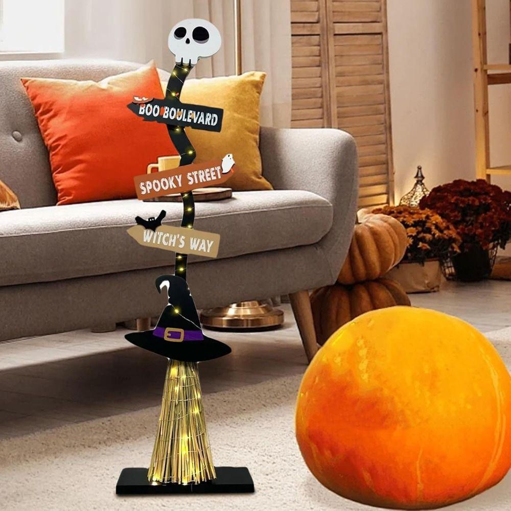 Spooky Design Wooden Witch Broom Ghost Sign Halloween Broomstick Ornament  Fireplace