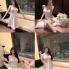 Summer New Ice Silk Nightgown Women's High-end Sensual Pure Desire Wind with Chest Pad and Lotus Leaf Edge Thin Loungewear