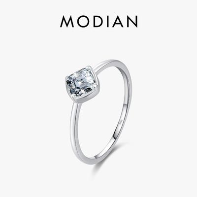 MODIAN 925 Ayar Gümüş Zümrüt Kesim Kare CZ Moda Yüzük Klasik Temel Tasarım Güzel Takı Kızlar Kadınlar Için Noel Hediyeleri