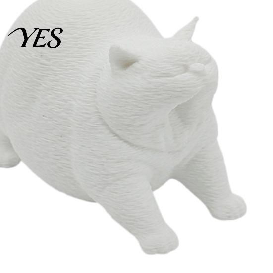 Modern Home Decoration 3D Printed Cute Yawning Chubby Cat Figurine, Black White, Wide Stable Anti-Tipping Base, Desk Decor Desktop for Pet Shop