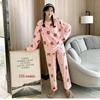 Women's Winter Coral Fleece Pajama Set - Thick, Warm, Round Neck, Mid-Length Casual Homewear