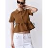 Spring New Women Clothes Graceful Lapel Short Sleeve A- Line Short Skirt Hem Knitted Outerwear 2142012