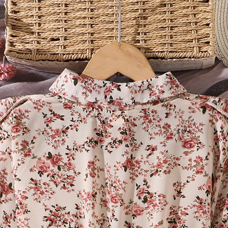 Girls' Big Kid Floral Lapel Mesh Princess Dress - Autumn 2025 Edition