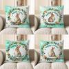 2D Happy Easter Bunny With Egg And Floral Wreath Pattern Cushion Cover Suitable For Sofa Bedroom Car Pillow Cover