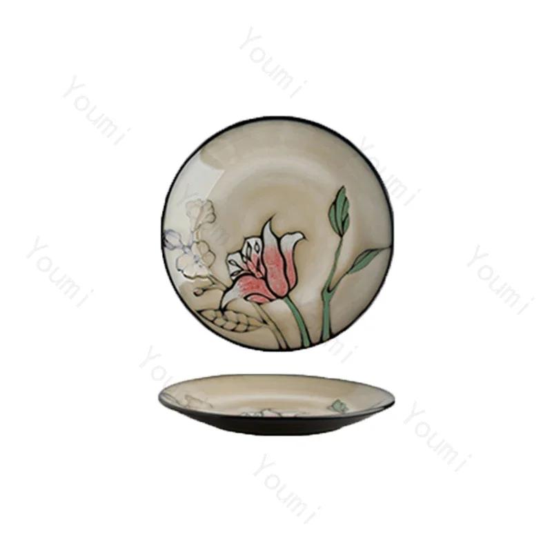 Light Luxury Flowers Ceramic Plate High End Restaurants Pasta Steak Plate Delicious Dishes Dining Plates Unique Home Tableware