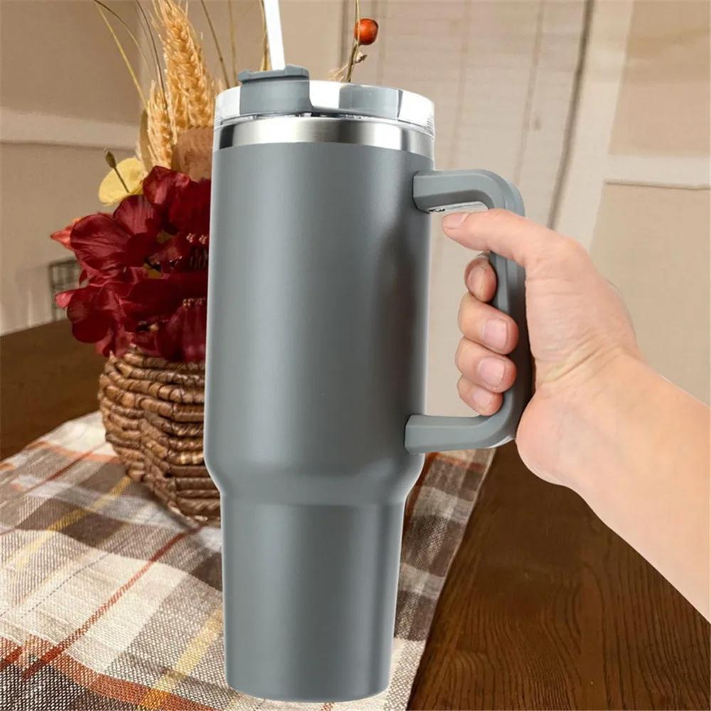 Becher mit Griff Deckel Stroh 40oz Edelstahl Wasserflasche Vakuum Thermos Cup Reise Auto Thermische Kaffeebecher Kappe Sport