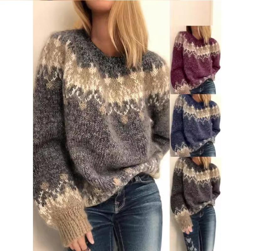 

Жіночий повсякденний вільний мохеровий светр грубої в язки з жакардовим візерунком для осені та зими XS чорний