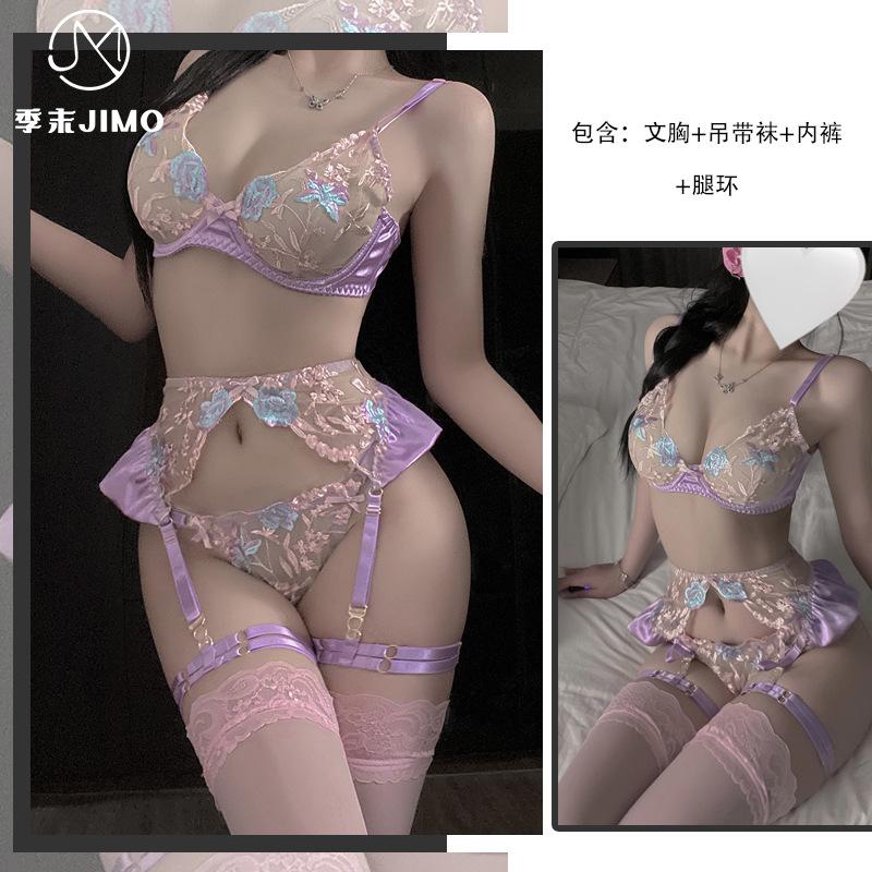 Sex Underwear Embroidered Women's Thin Perspective Mesh Yarn with Leg Rings and Waist Seals Gather Pure Desire