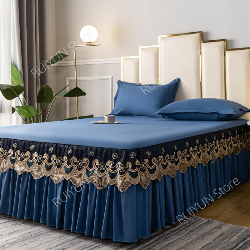 Jupe de lit à volants confortable, drap de lit en dentelle brodée, jupe de lit antidérapante, anti-poussière, housse de protection solide, bonne qualité