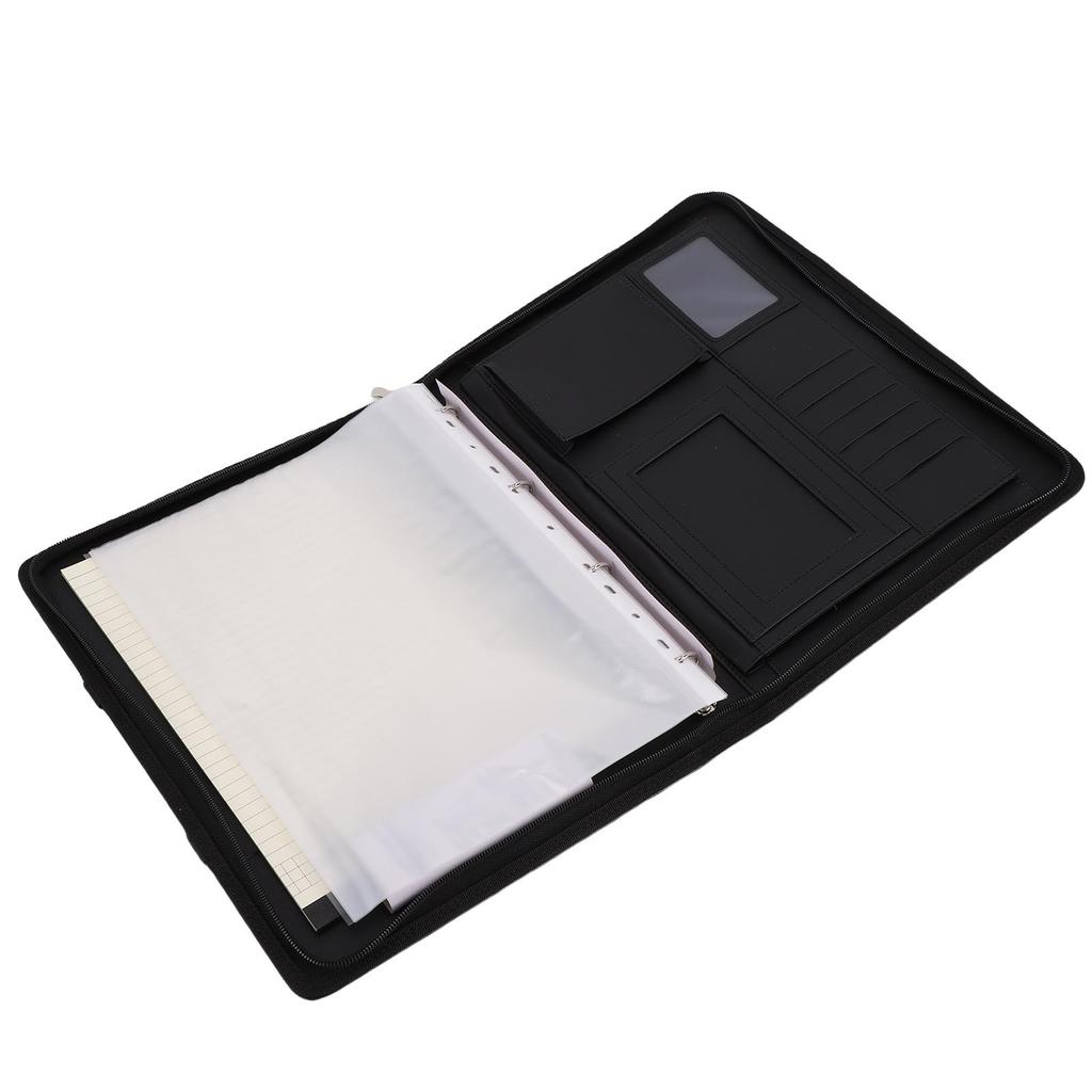 PU Leder Portfolio mit Reißverschluss 10 Ablagetaschen 30 Blatt Notizbuch 4 Ringe Binder A4 Dokumentenorganisator 10,1 Zoll