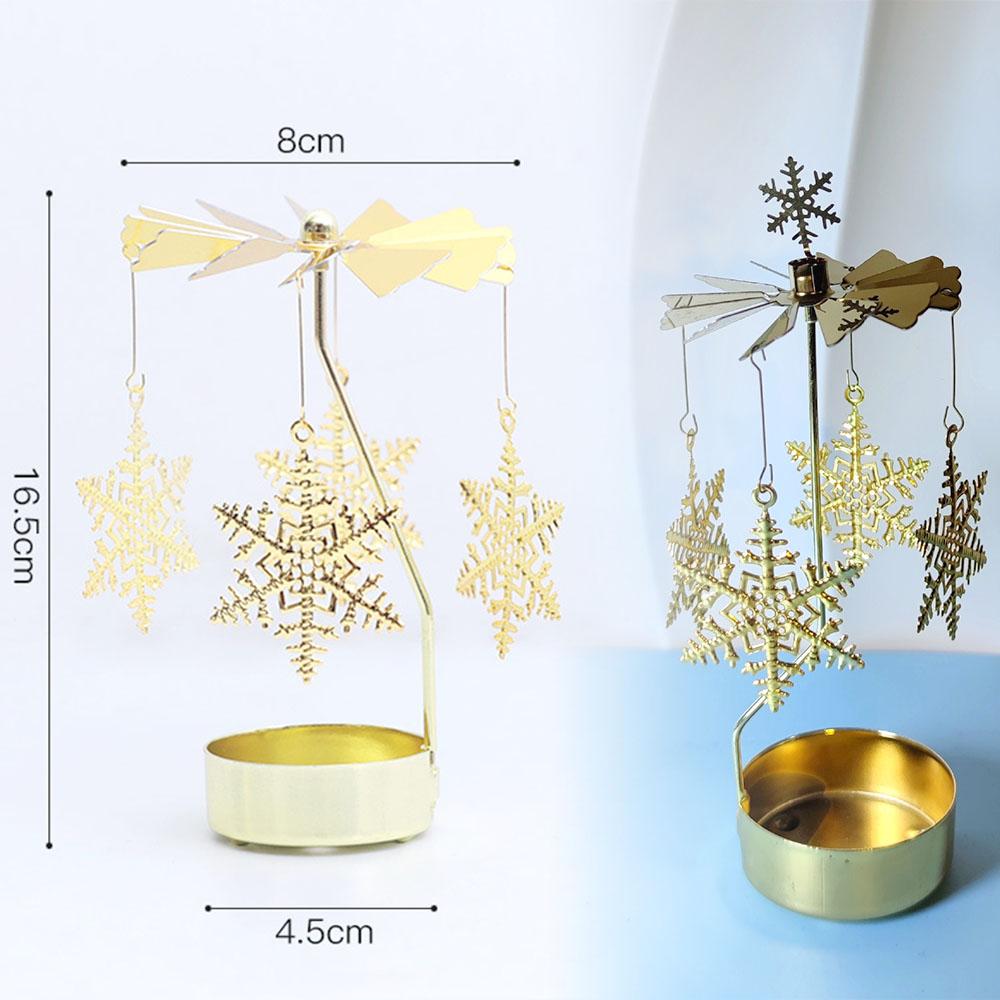 Rotating Candle Holder Metal Gold Christmas Present No Battery Heat Powered Spinning Carousel for Home Desk Counter Sweet Decor