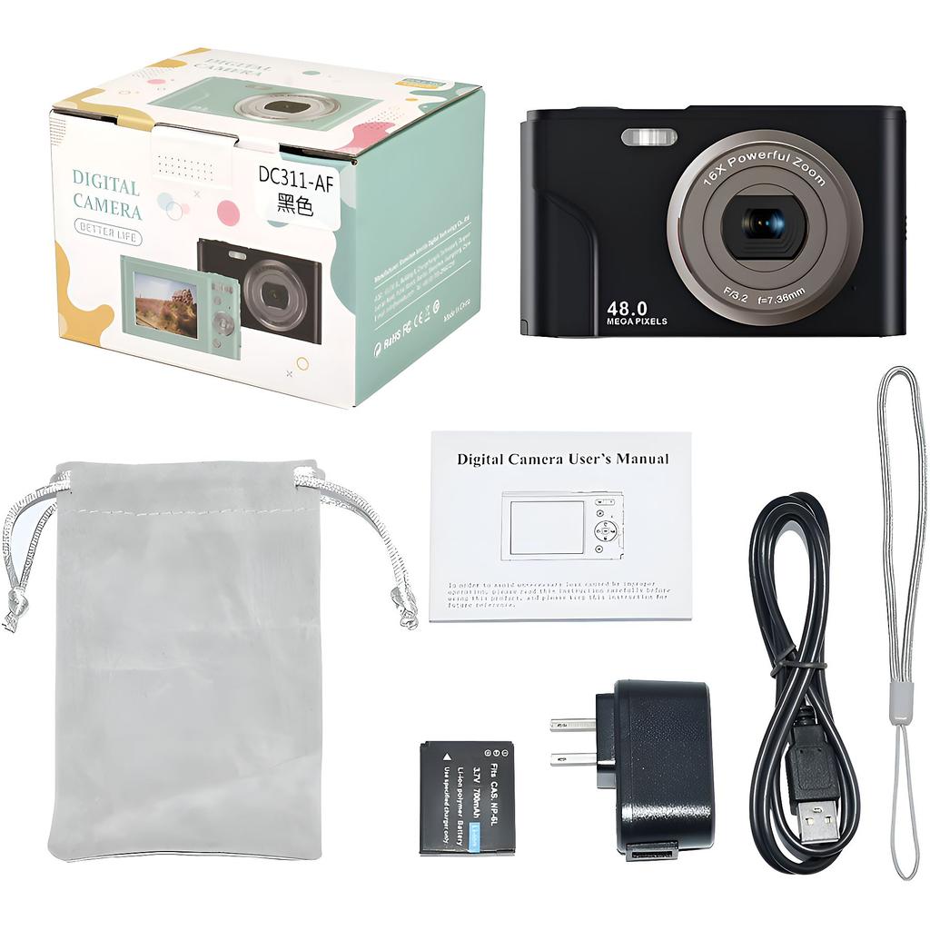 Digital Camera 48MP with 16x Digital Zoom, HD Display, 2.4 Inch IPS Screen and 32GB Memory Card Digital Cameras Silver, HD Screens