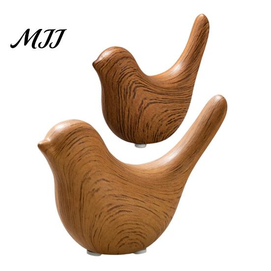 Stylish Room Decor for Home Bird Figurines with Wood Grain Look, Modern Animal Sculptures, Ceramic Birds White Accessories Living Bedroom Office
