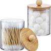 Acrylic Transparent Cotton Swab Storage Box with Bamboo Cover