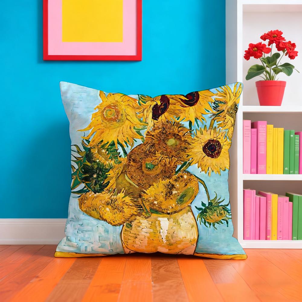 Van Gogh Oil Painting Cushion Cover Plush Fabric Soft Double-Sided Printed Sofa Warm Winter Home Gift Cushion Cover