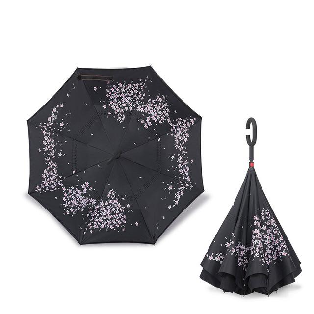 JPZYLFKZL Free Style Creative Long Shank Double Layer Inverted Umbrella Windproof Reverse C-Hook Male Golf Umbrella Reverse