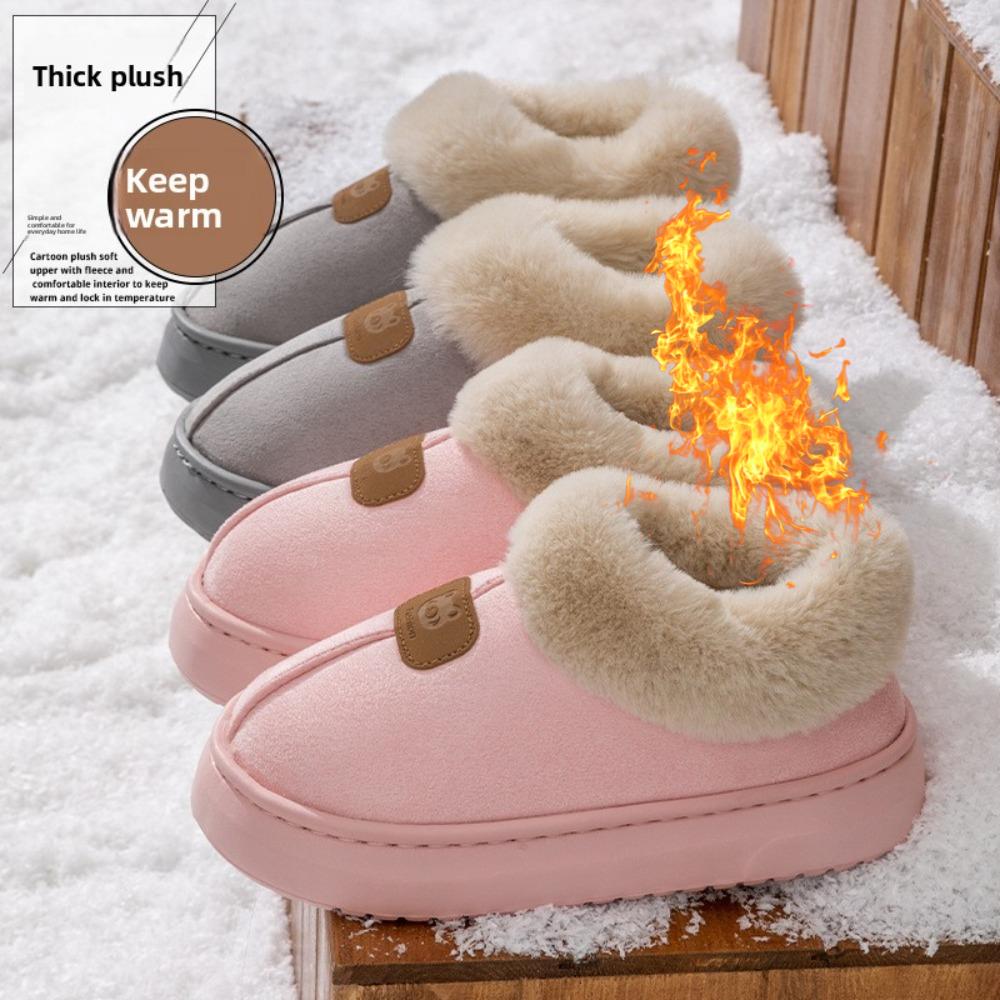 **Closed Heel Thick Sole Cotton Slippers Women Autumn Winter Indoor Wear-Resistant Soft Sole Warm Home Couple Snow Boots**