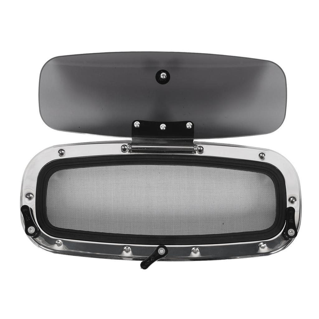 Boat Porthole Stainless Steel 18.11 X 7.87in Waterproof Smoke Grey Glass Inward Opening Portlight Window with Screen and Handle