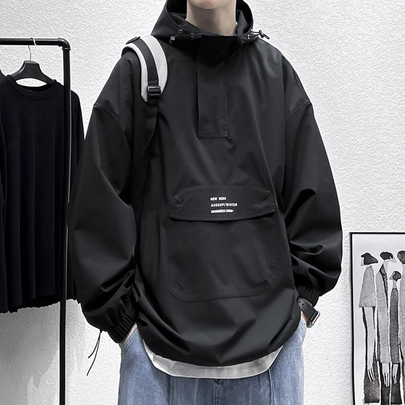 

Мужская осенняя куртка с полумолнией, американская функциональная ветровая ретро-куртка для отдыха на открытом воздухе, мужская осенняя свободная куртка 5XL чёрный