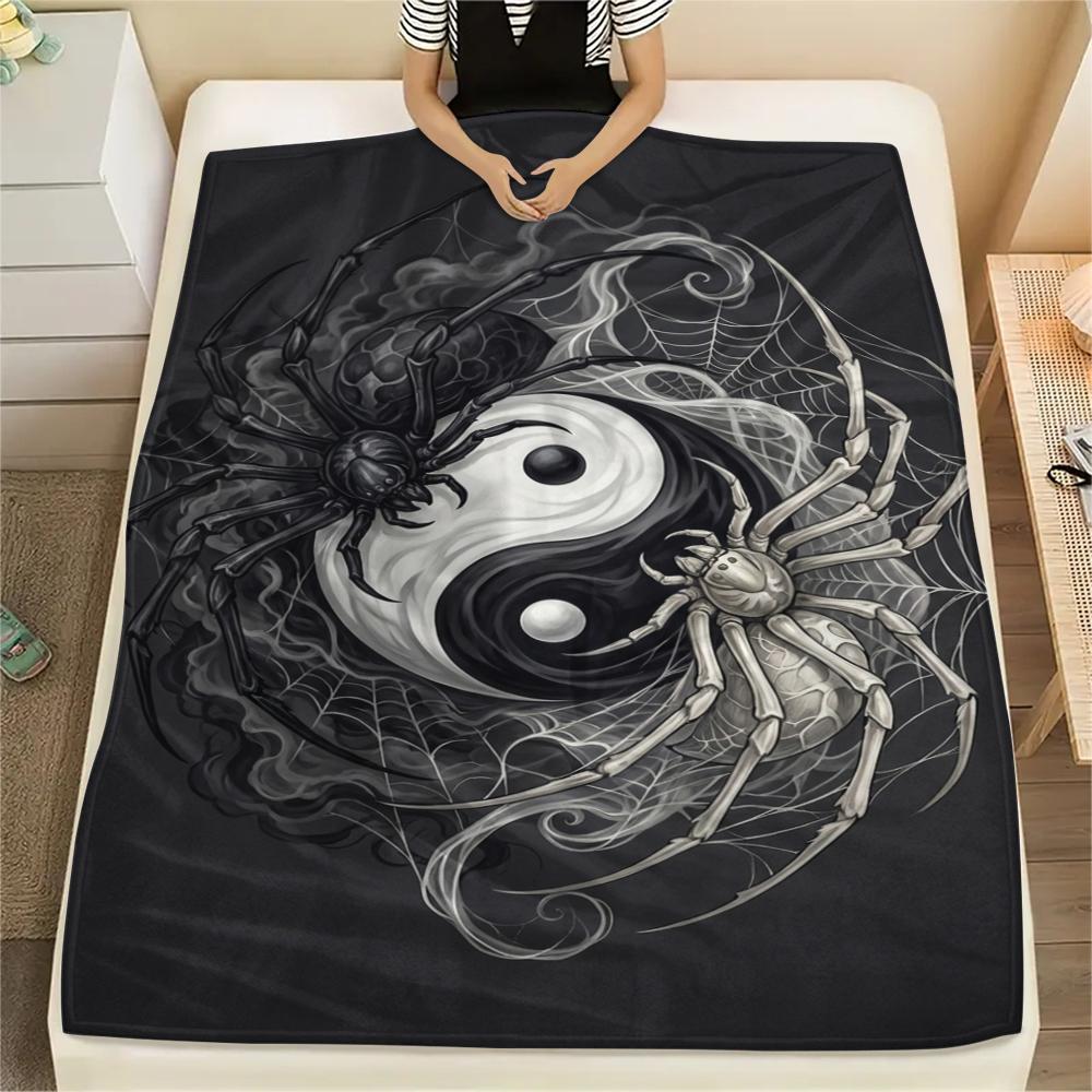 1Pc Dark Spider Print Flannel Blanket, High quality Comfortable for All Seasons, Home Decor, Warmth and Comfort, Perfect for Christmas Gifts W89