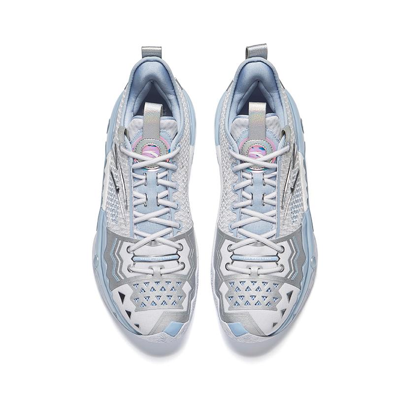 Anta Men's Shock Wave 5 Pro Basketball Shoes White Ice Blue Silver 112531133S-5