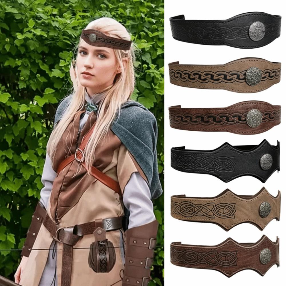 Embossed Pu Rivet Headband Medieval Style Halloween Cosplay Hairband Viking Head Ring Girl