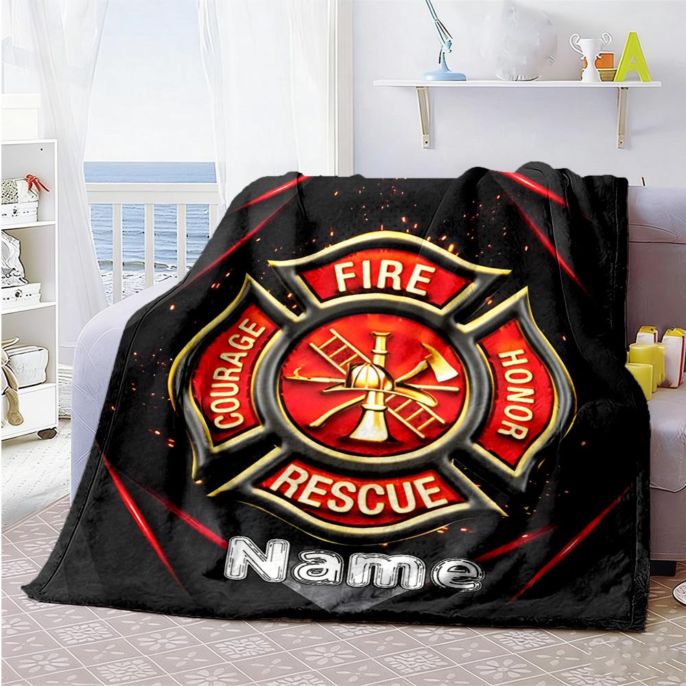 Firefighter Customize Text Blanket Gift Personalized Blanket Warmthful Decor Versatile for Picnics Office Chair Seaside Sofa for All Occasions