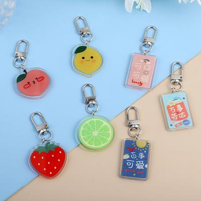 Acrylic Sign Text Pendant Cute Cartoon Fruit Punched Keychain Pendant Hand-Woven Accessories Creativity
