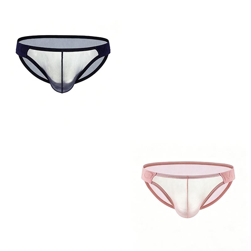 2Pcs/Lot Men's Sexy Low-rise Briefs Ultra-thin See-through Tight Underwear Quick-dry Breathable Solid Color Briefs