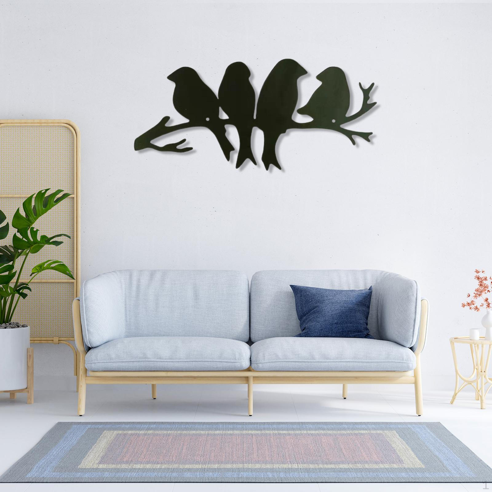Birds on The Branch Metal Wall Art, Hanging Crafts Ornaments Bird Sculpture Animal Figurine for