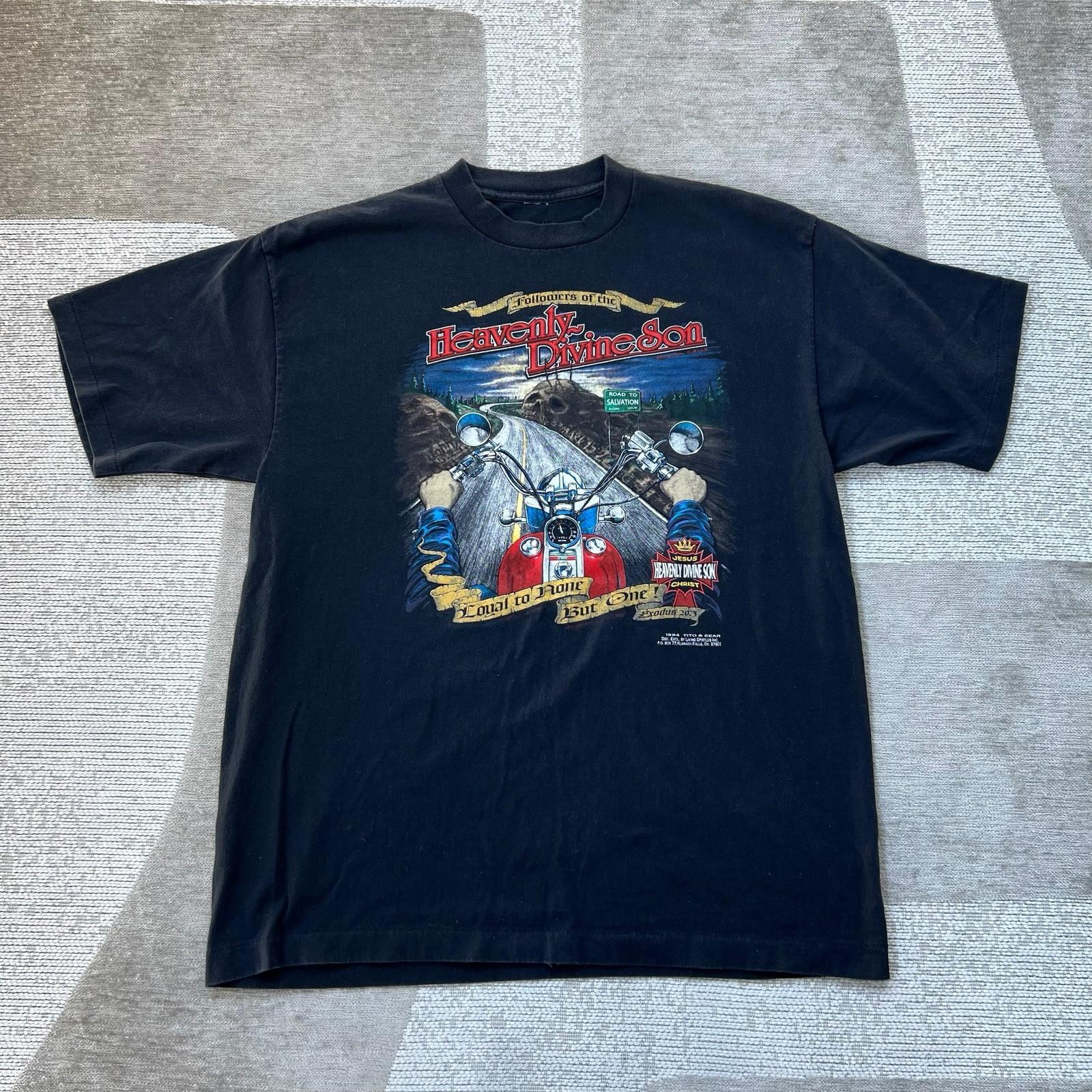 Vintage 90s Religious T-Shirt Heavenly Divine Son Jesus Christ Biker Motorcycle Unisex T-Shirt XL