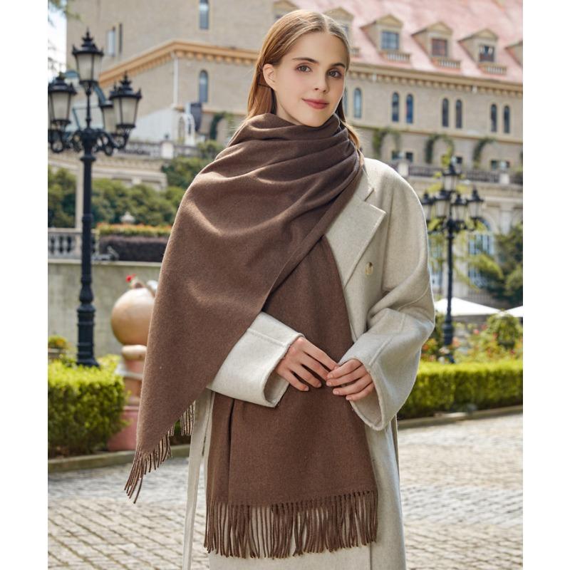 Czerwony szalik damski zimowy wysokiej klasy zagęszczony wełniany szalik wszechstronny męski szal jednolity kolor kaszmirowy szalik