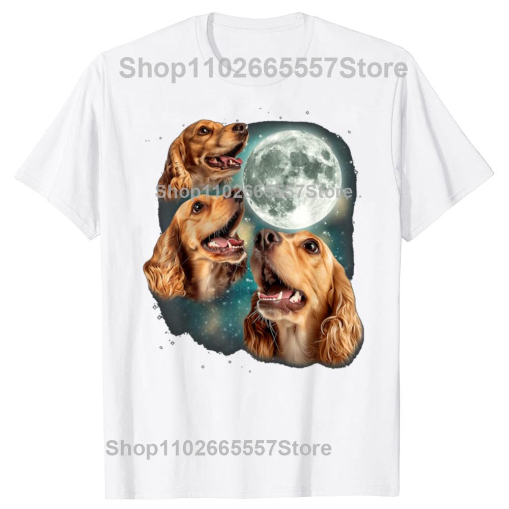 Funny Three Cocker Spaniel Moon Tshirts Men Womens Fashion Casual Tshirt 100 Cotton Loose Oversized Dog Lover T Shirt