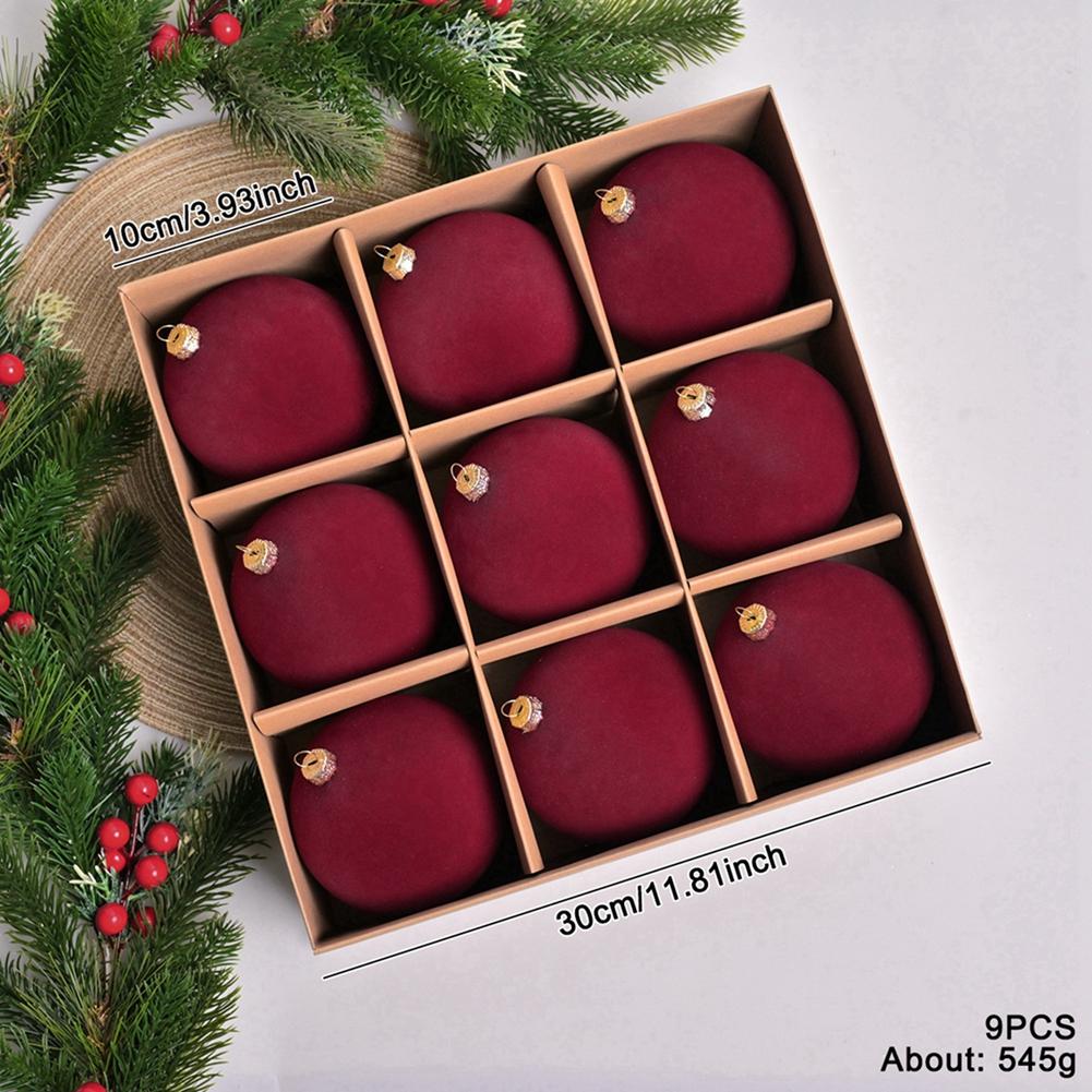 9pcs Flocking Large Size Christmas Balls Xmas Tree Pandent