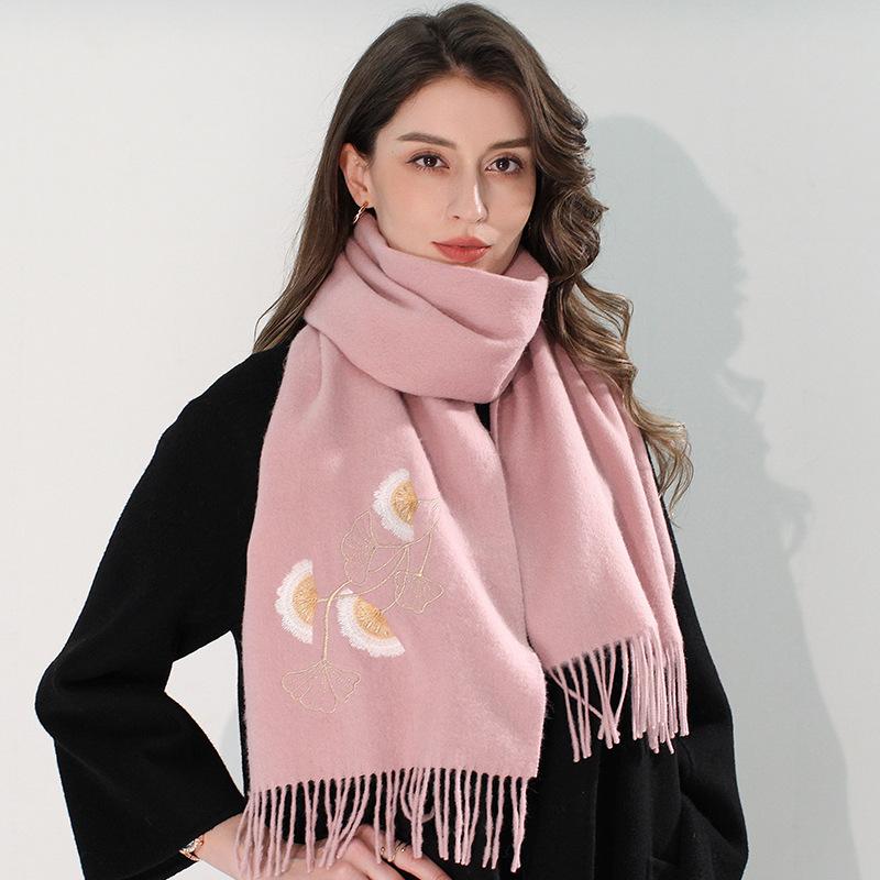 30Cm Woolen Embroidered Pure Wool Scarf, Autumn and Winter Versatile Shawl Thickened To Keep Warm