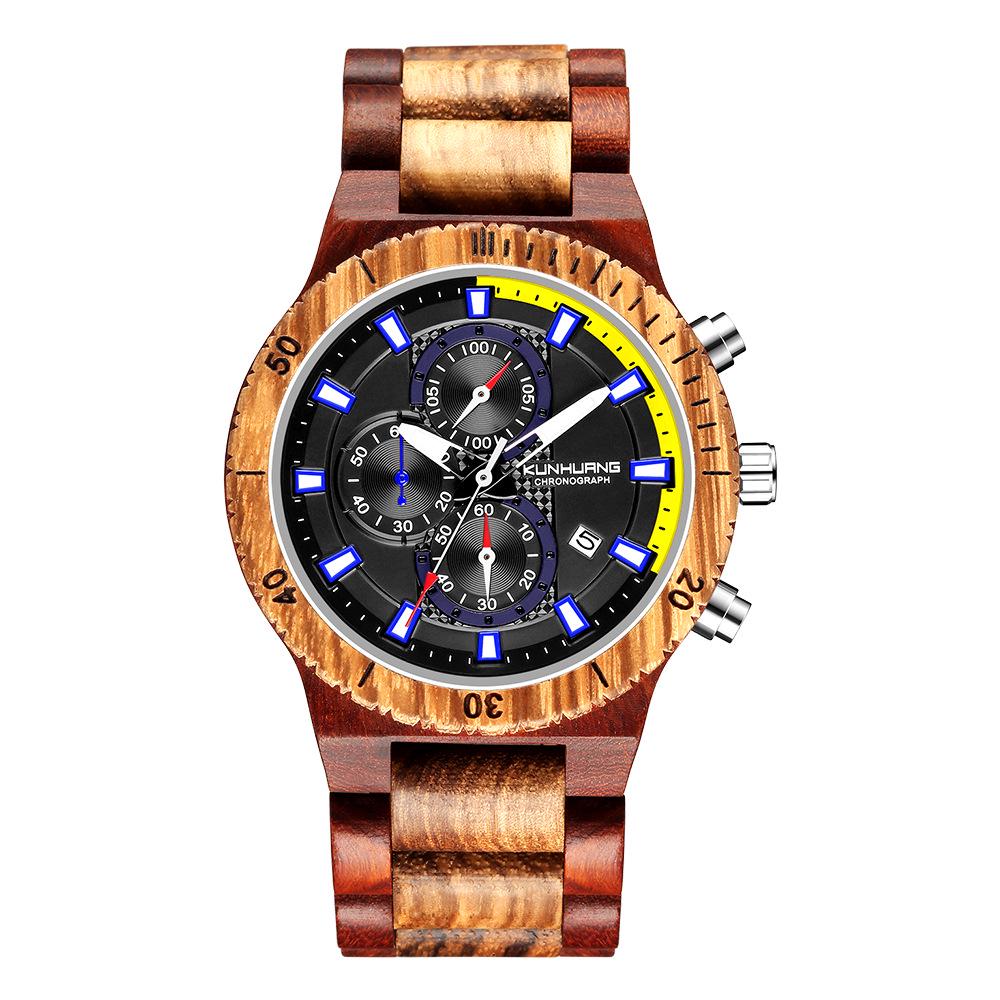

2021 Hot-Selling European & American Wooden Quartz Watch, Multifunctional with Luminous Large Dial
