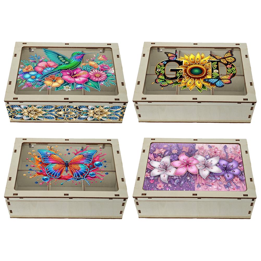 DIY 5D Diamond Painting Jewelry Box Wooden Box Diamond Art Jewelry Storage Case Diamond Painting Container Box for Women Girls