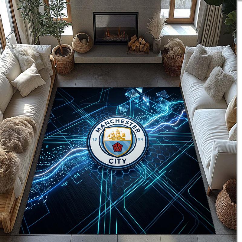 Manchester City Printed Flannel Area Rug Non Slip Soft Polyester Floor Carpet Indoor Decor Mat for Bedroom Living Room Sofa