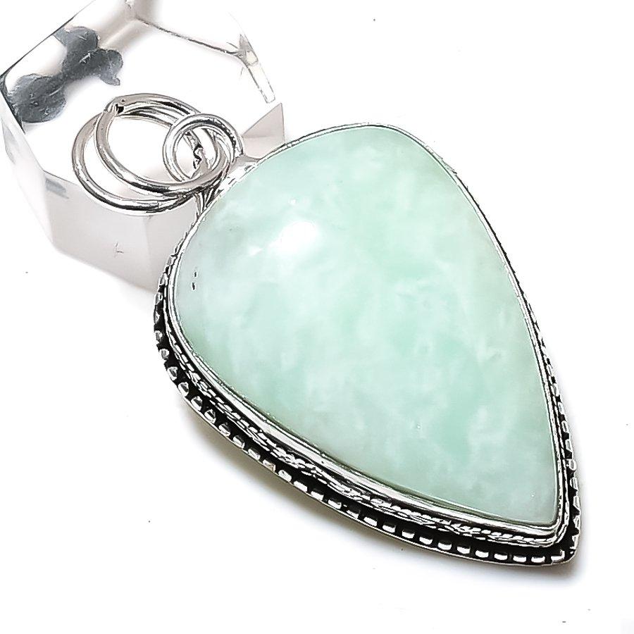 Amazonite Gemstone Handmade 925 Sterling Silver Jewelry Pendant 2.17" d0W80