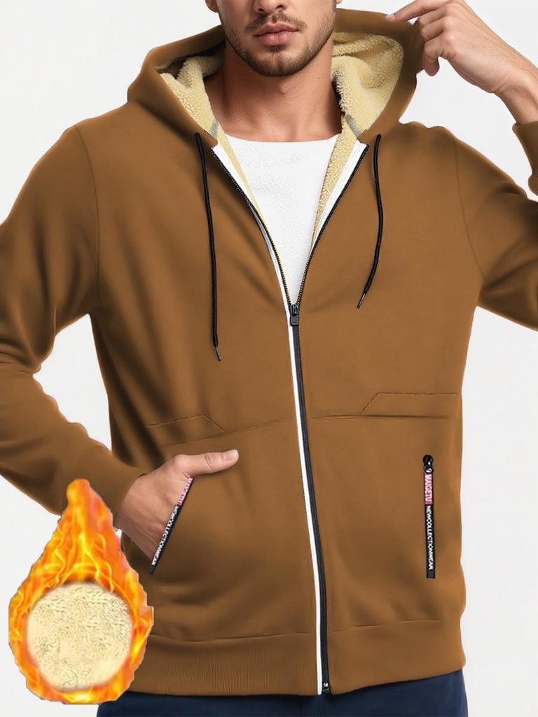 Men's Fleece-Lined Zip-Up Knitted Cardigan - Thickened for Autumn/Winter
