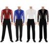 Trajes de Dança Latina Masculinos Gola Alta Manga Longa Brilhantes Strass Malha Collant Body Calça de Cintura Alta Fantasia