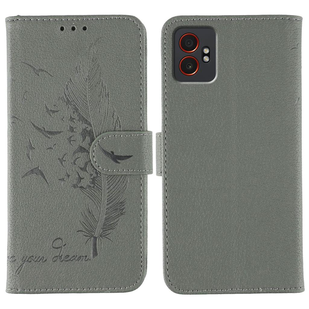 For Samsung Galaxy XCover7 Pro Case Feather Imprint PU Leather Wallet Phone Cover