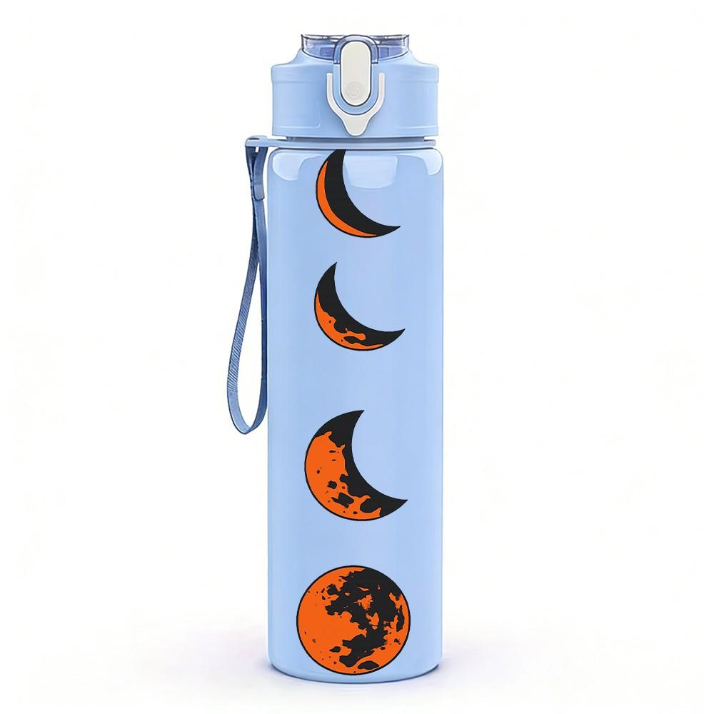 1PC Lunar Phase Moon Cycle Art 750ml Color Plastic Sports Water Bottle Leakproof Flip Straw Lid Suitable for Sports Office Home Use