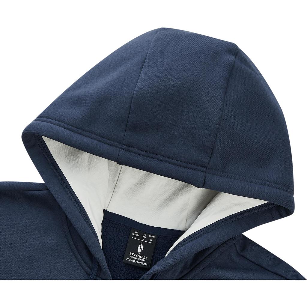 Skechers Hooded Zipper Comfortable Versatile Fleece Cardigan Long Sleeve Sweatshirt Men Outerwear Dark-Blue P424U029-002Z