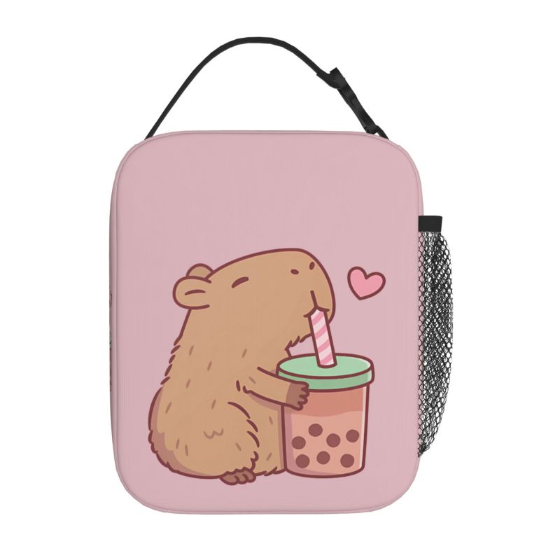 The Cute Capybara Loves Foam Tea Insulated Lunch Bag for Travel School Picnic Portable Food Container Portable Thermal Lunch Box