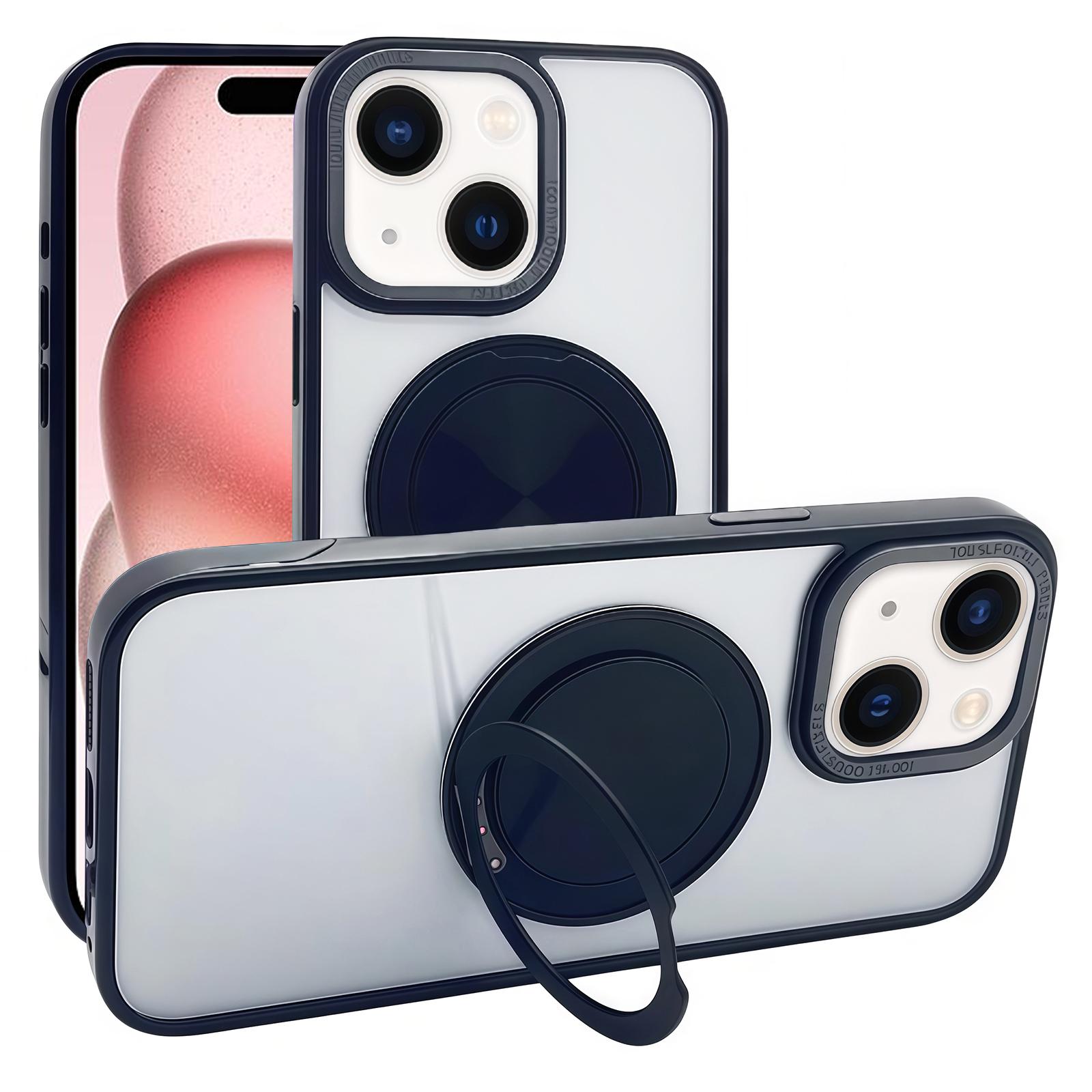 

For iPhone 15 Magnetic Case Acrylic TPU Phone Back Cover with Kickstand Black