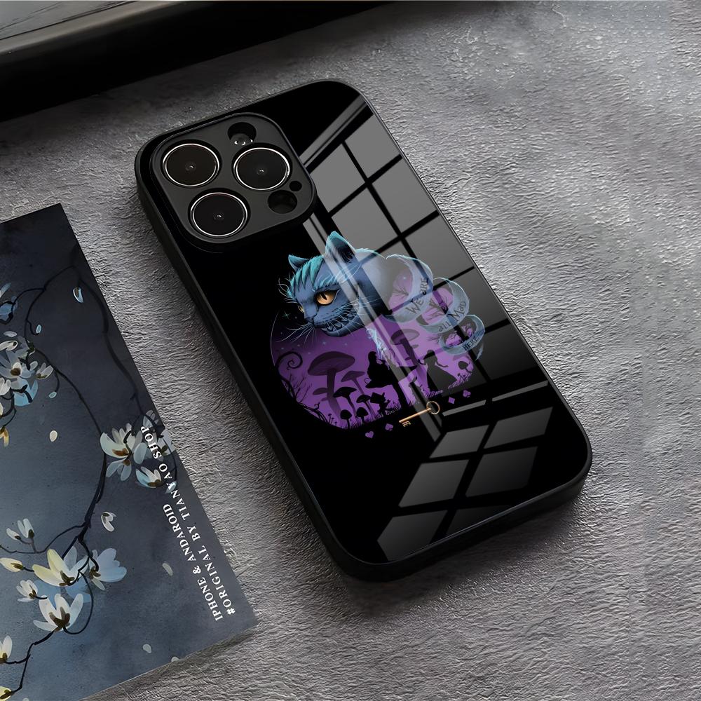 C-Cheshire Cat Cool Phone Case For IPhone 17 Air 16 E Pro Max 15 14 13 Mini 12 Pro 11 Max Plus Black Glass Cover