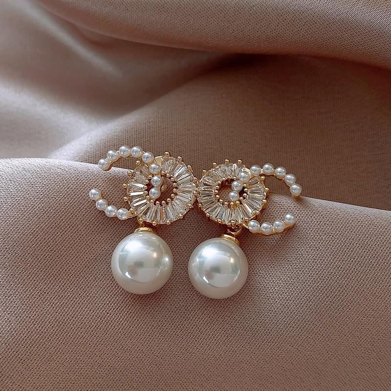 Light Luxury Double C Pearl Earrings for Women with Niche Design Earrings New Trendy